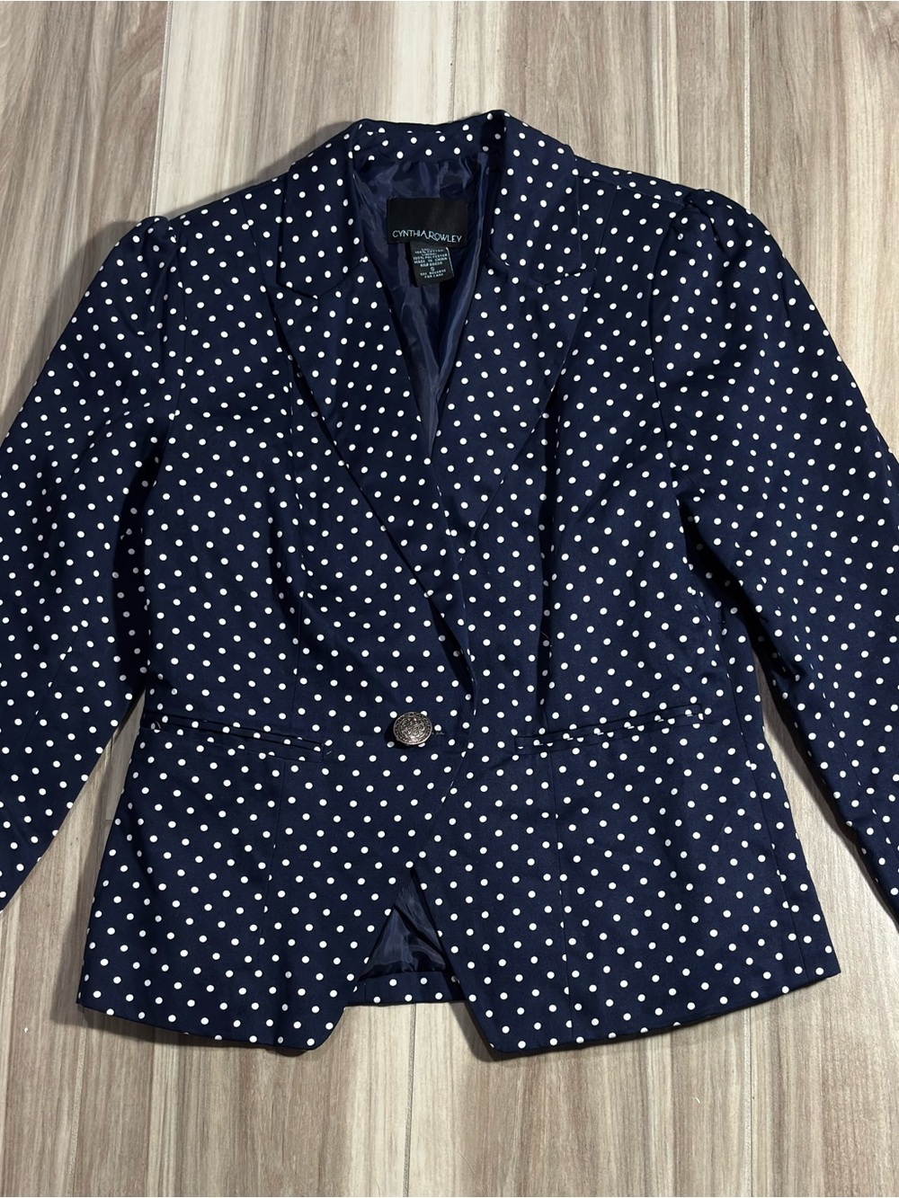 Cynthia Rowley Navy and White Polka Dot Blazer